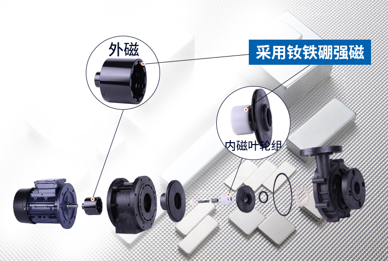 創(chuàng)升磁力泵采用釹鐵硼高效強(qiáng)磁鐵不消磁